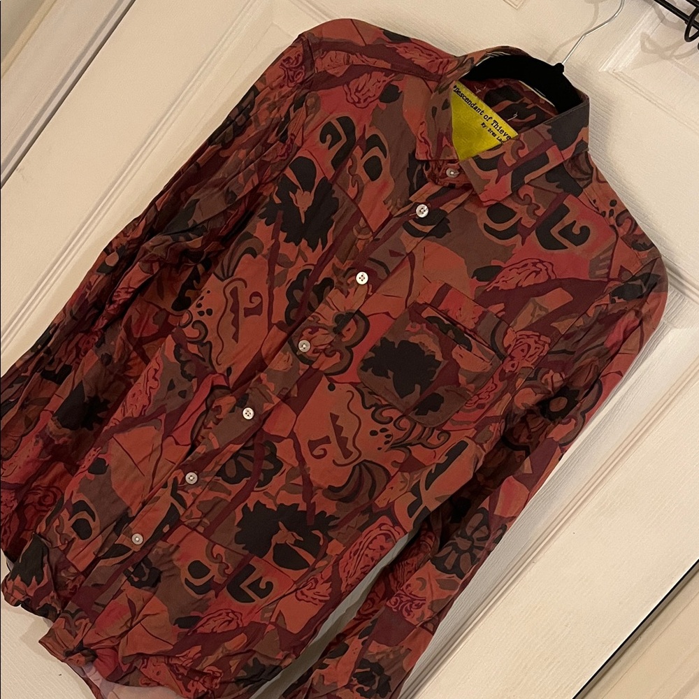 Men's Casual Button Down Shirt - Red and Black